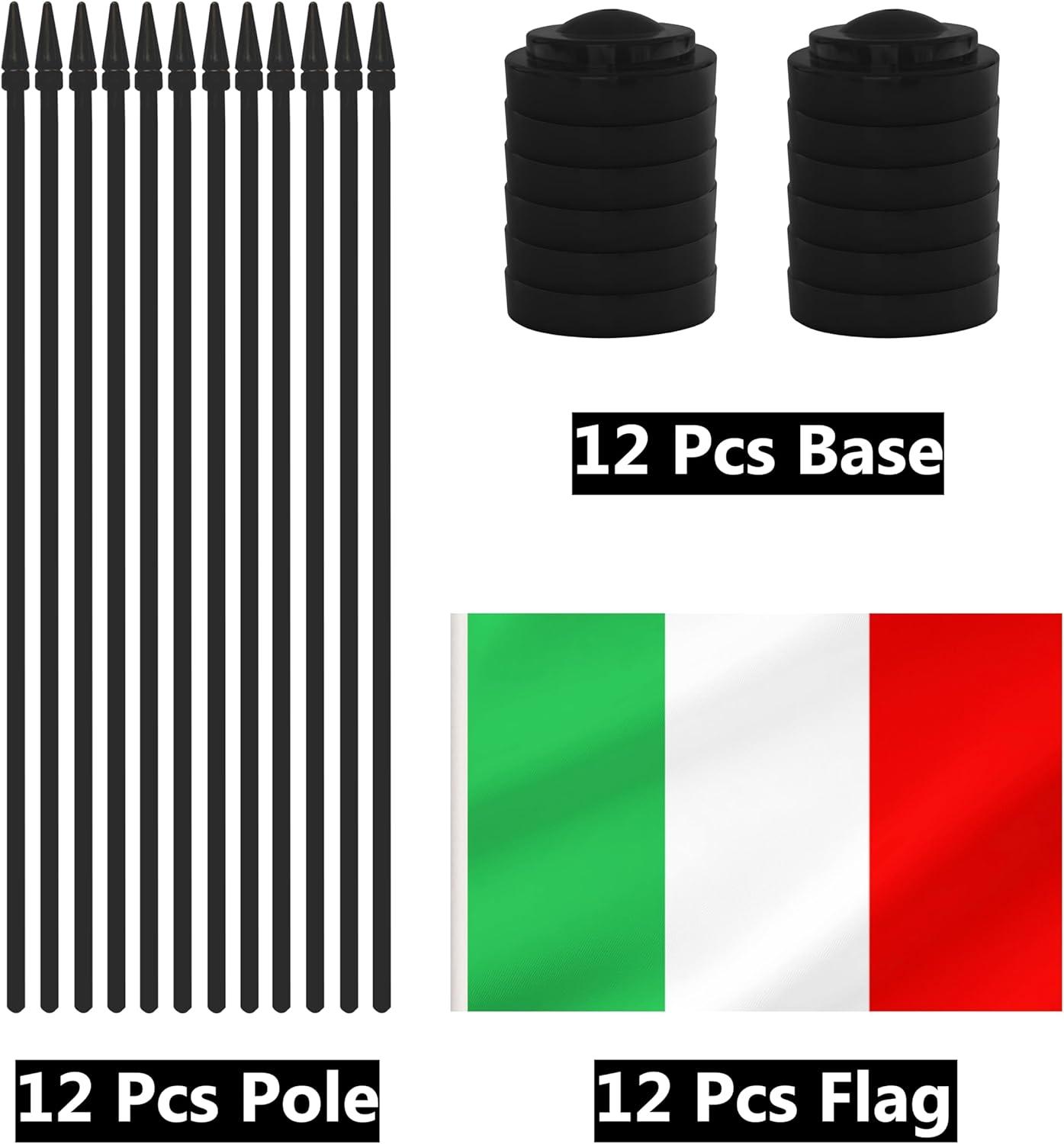 Italy Flags Italian Desk Flag Set Small Mini Italy Table Office Flag with 13" Black Pole, Black Base and Spear Top,Miniature Italian Deluxe Desktop Flag, Home Decoration, Office Decoration, Festival Celebrations(12 Pack )