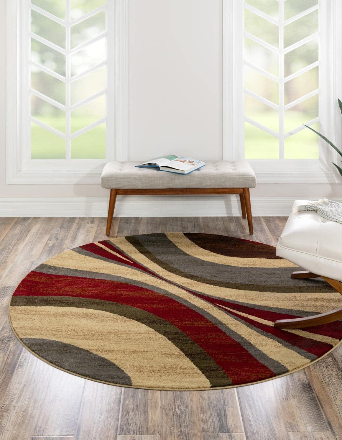 Unique Loom Barista Collection Area Rug - Ngada (6' Round Beige/Red)