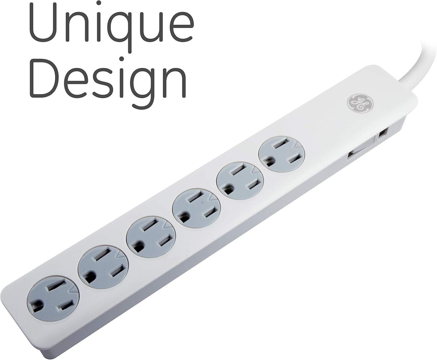 GE 6 Outlet Surge Protector, 2 ft Extension Cord, White - 33656