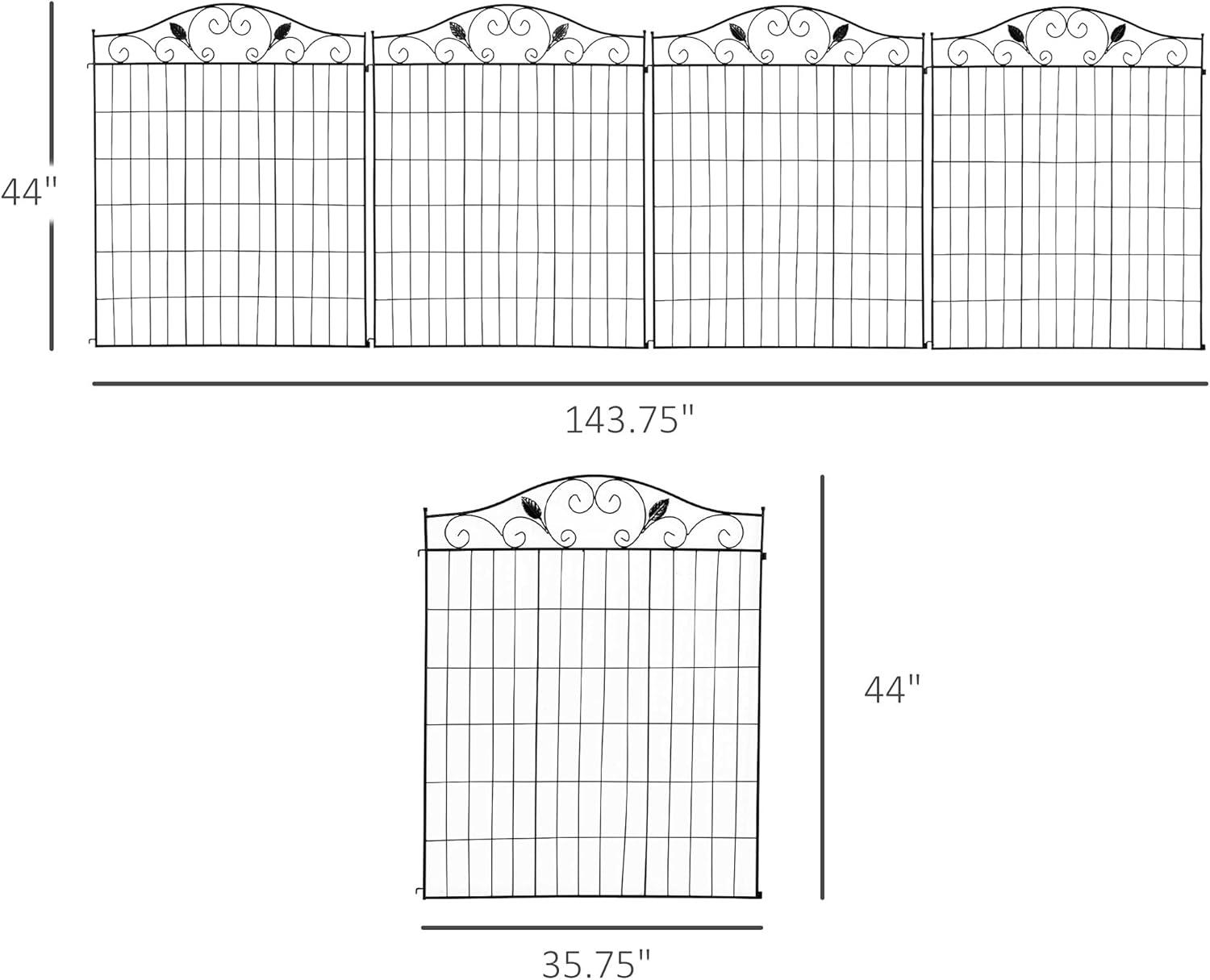 Outsunny Garden Decorative Fence Panel, 4 Pack, 44 x 36-Inch, Linear Length 12 Feet, Steel Border Folding Fence for Garden Landscaping