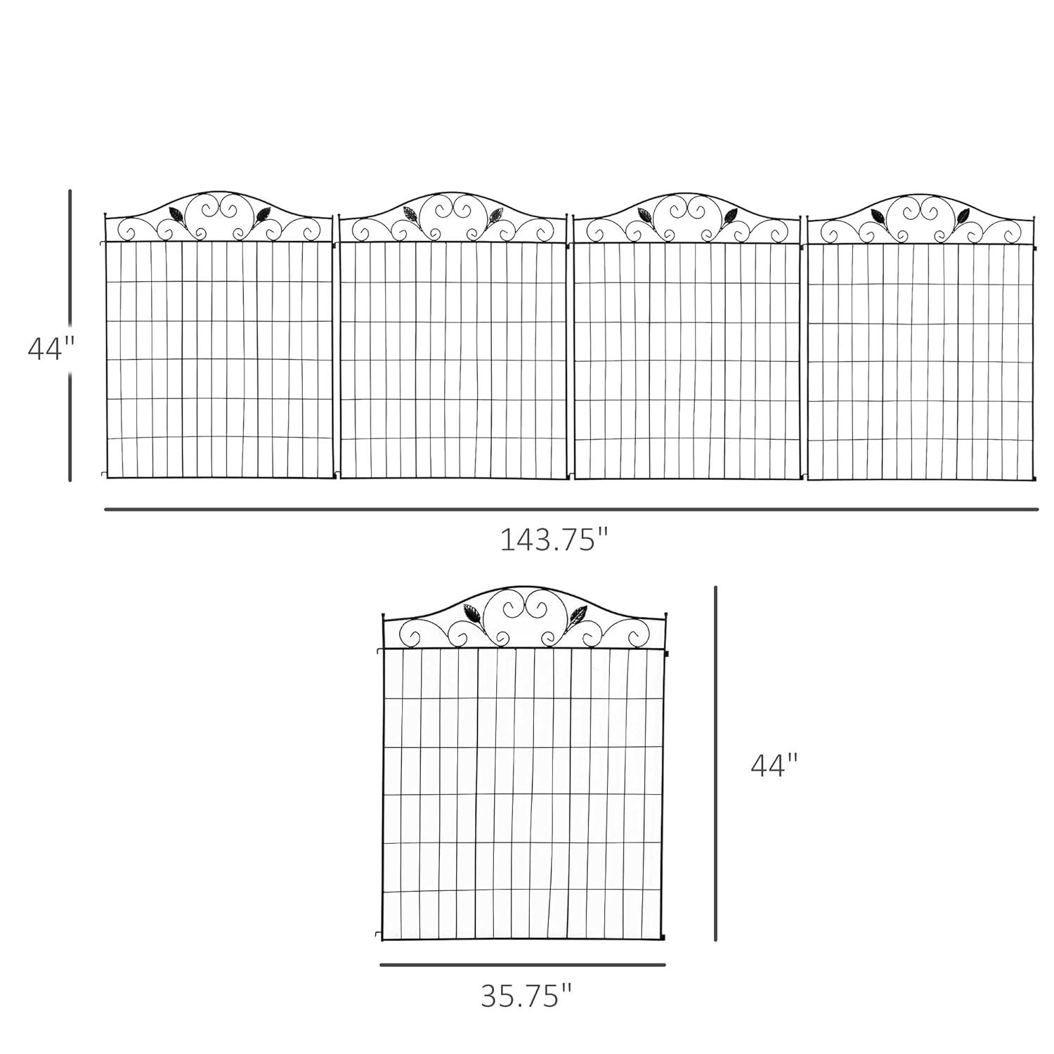 Outsunny Garden Decorative Fence Panel, 4 Pack, 44 x 36-Inch, Linear Length 12 Feet, Steel Border Folding Fence for Garden Landscaping