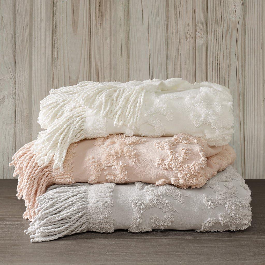 Madison Park Chloe 100% Cotton Tufted Chenille Lightweight Throw With Fringe Tassel
