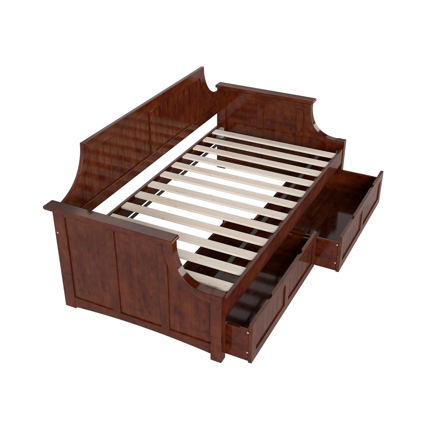 AFI Cambridge Wood Twin Size Daybed Frame with 2 Storage Drawers, Light Toffee
