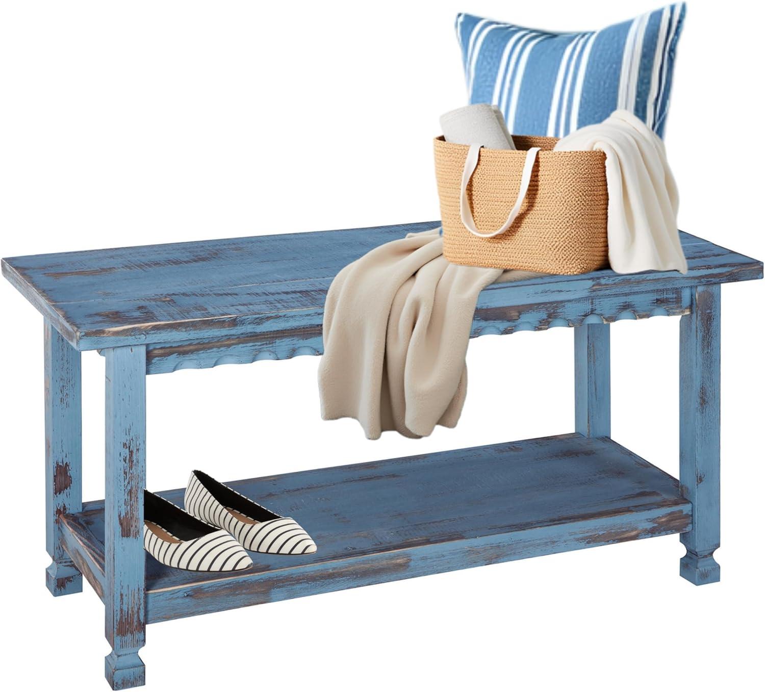 36" Bench Hardwood Blue - Alaterre Furniture: Cottage Style, Square Legs, No Back