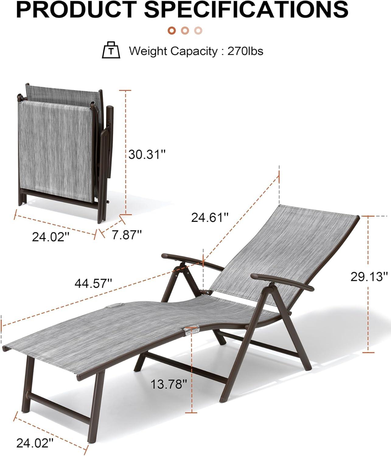 2pc Outdoor Aluminum Adjustable Chaise Lounges - Black/Gray - Crestlive Products: Foldable, Weather-Resistant, No Assembly Required