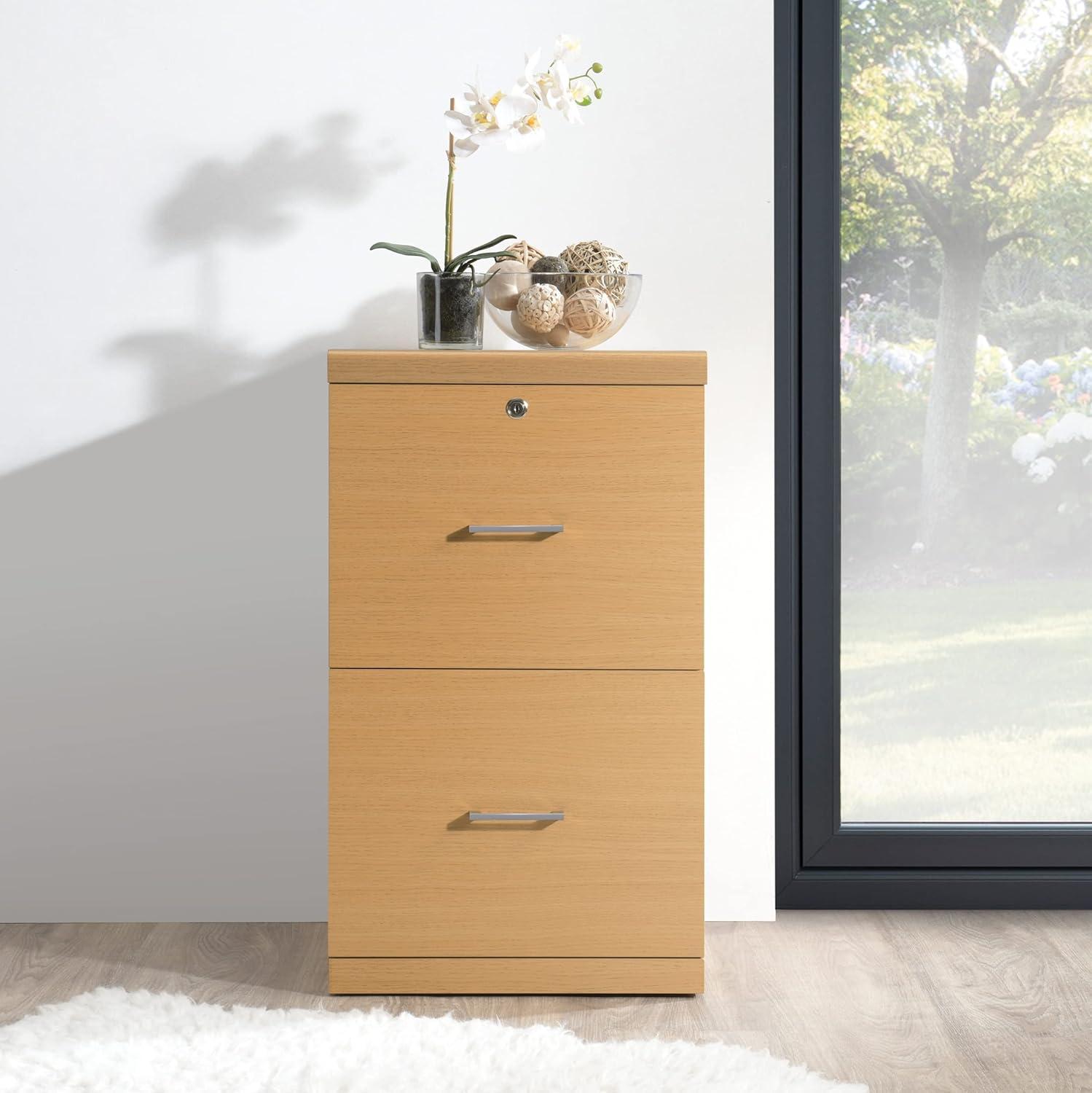 Natural 2-Drawer Lockable Vertical File Cabinet with Engineered Wood