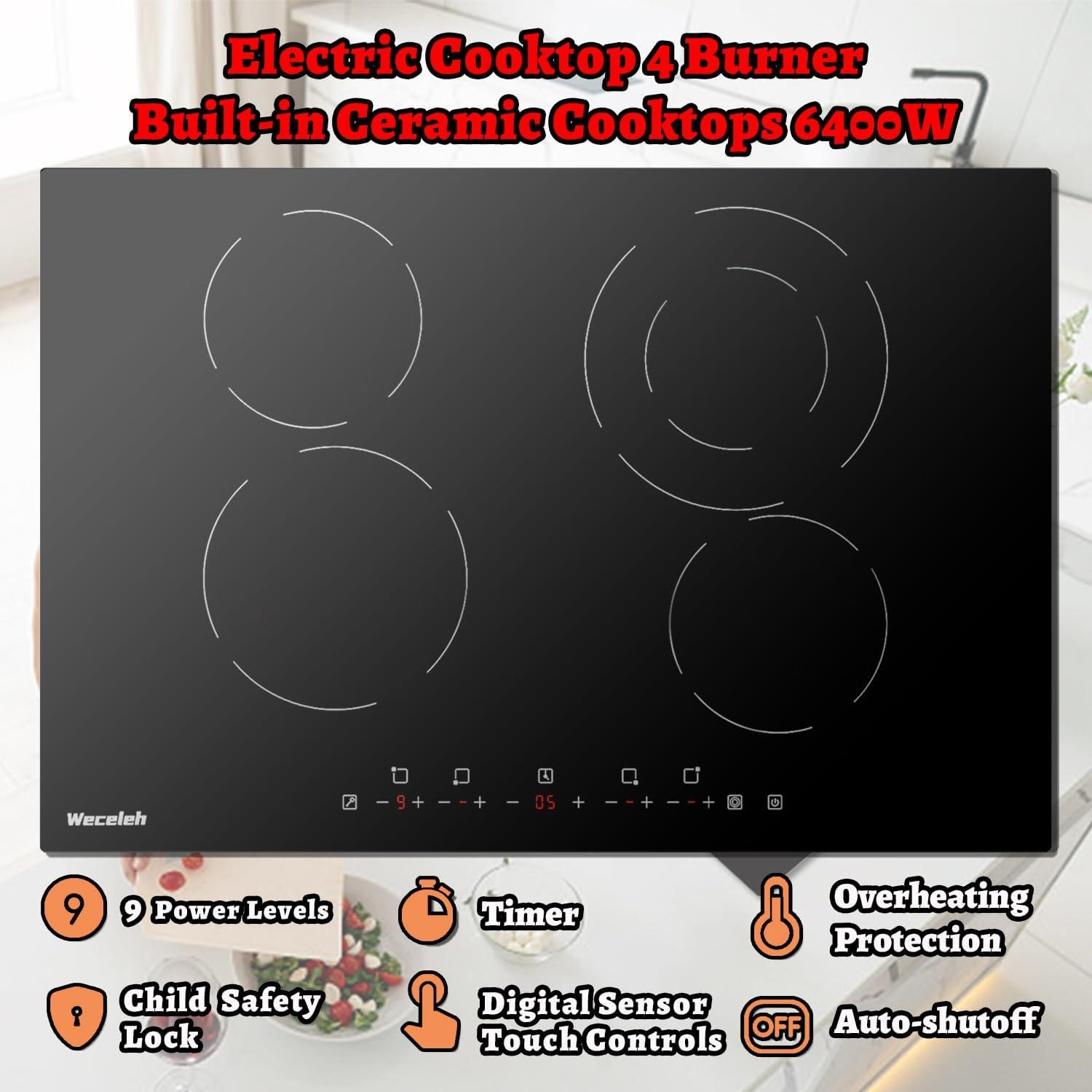 30 Inch Black Ceramic Electric Cooktop with Touch Control