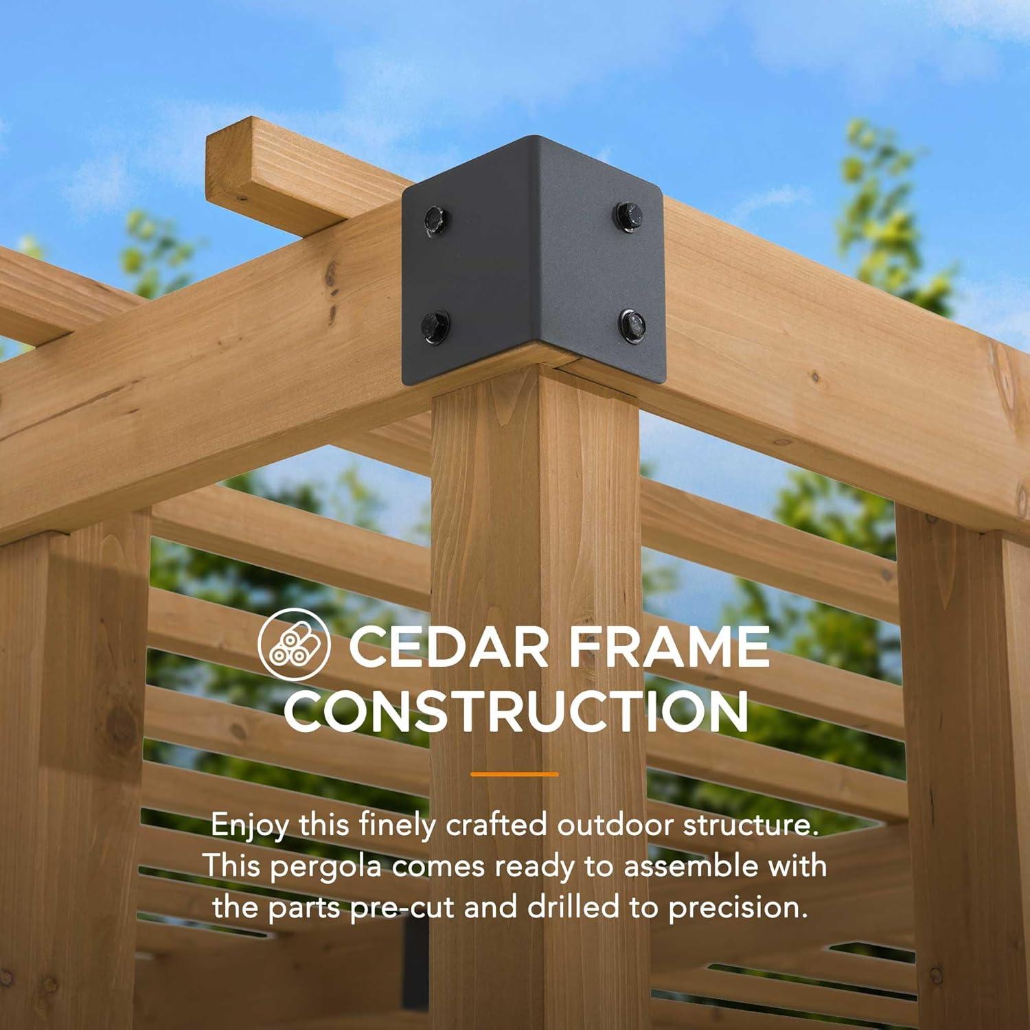 Sunjoy Cedar Pergola 10 x 11 ft. Wooden Hot Tub Pergola with Adjustable Canopy and Privacy Screen