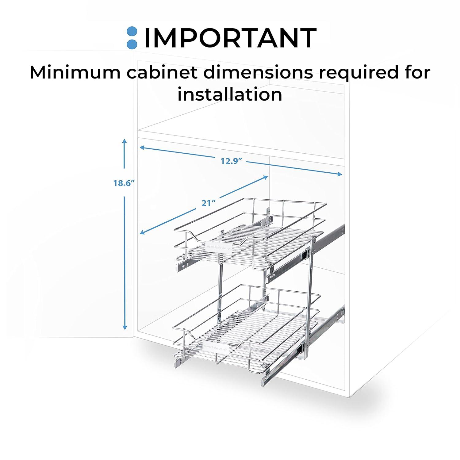 Home Zone Living 11” Width x 20” Depth 2 Shelves Pull Out Storage Organizer, Silver