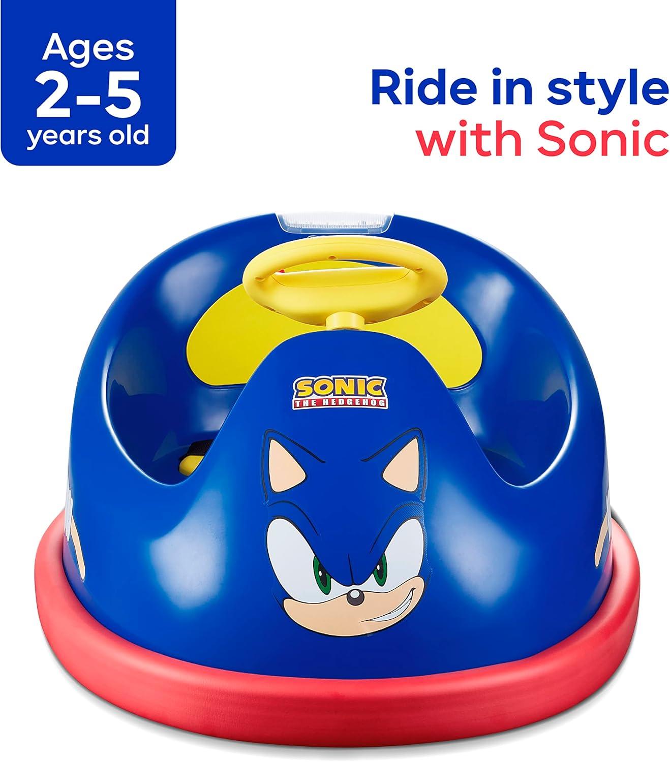 Sonic The Hedgehog 6V Bumper Car, Battery Powered Ride on Toy with Remote for Kids Ages 1.5+, Blue