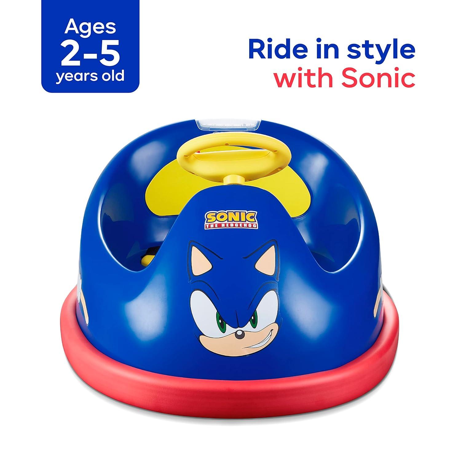 Sonic The Hedgehog 6V Bumper Car, Battery Powered Ride on Toy with Remote for Kids Ages 1.5+, Blue