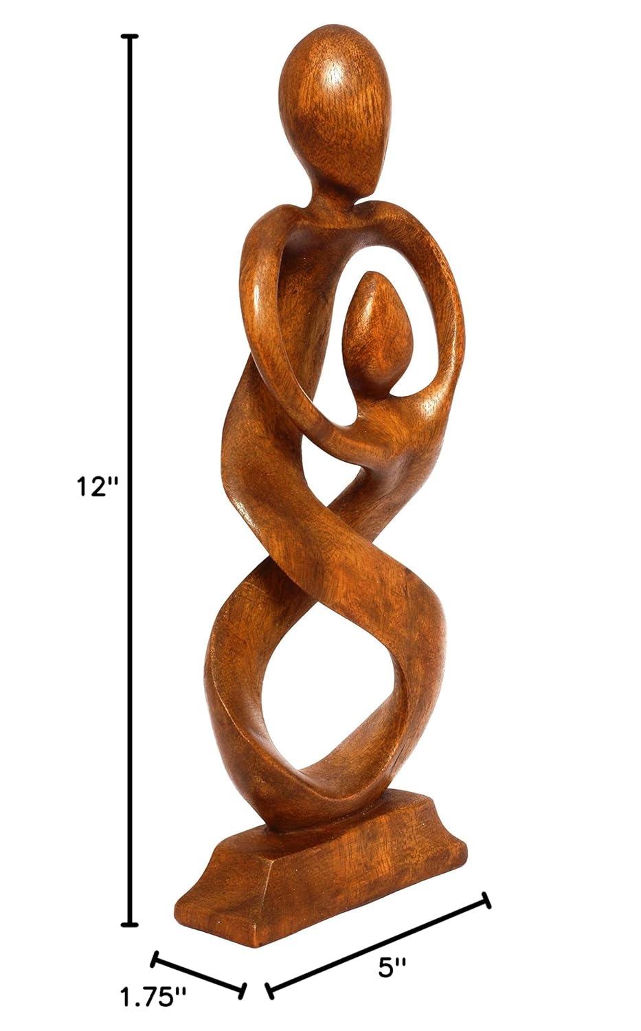 12" Wooden Handmade Abstract Sculpture Statue Handcrafted "Entwined Spirits" Gift Art Decorative Home Decor Figurine Accent Decoration Hand Carved