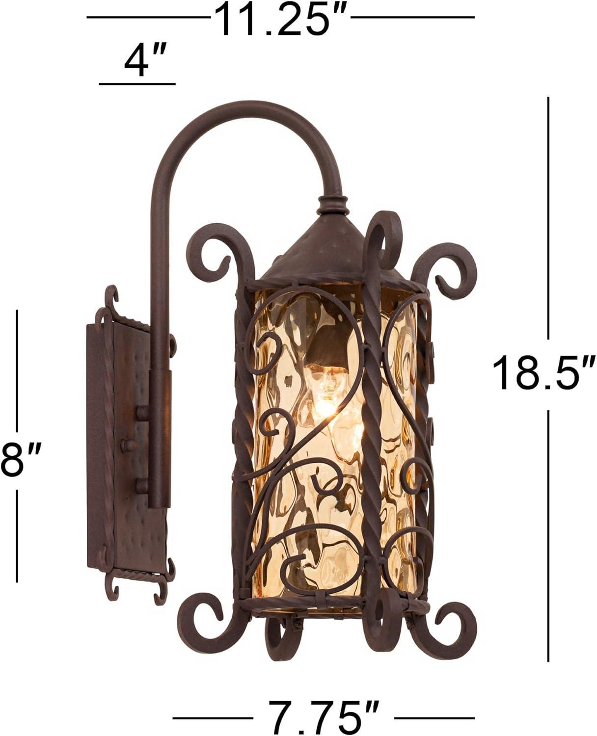 Casa Seville Dark Walnut 30" Iron Scroll Outdoor Wall Light with Champagne Glass