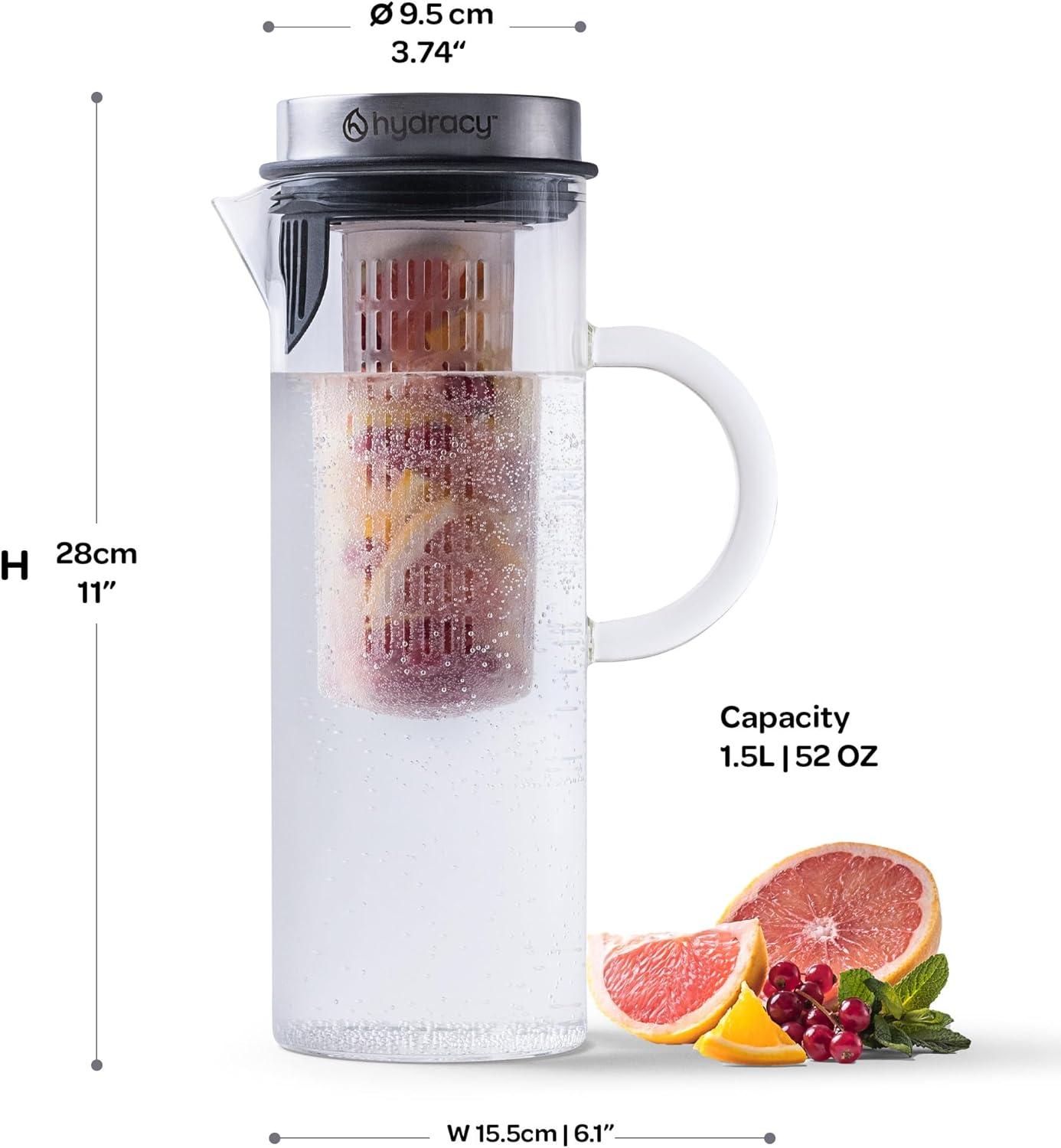 MODERN WALLS LLC B07WS8D4KF Cold Brew Coffee Maker - Large Glass Infusion Pitcher 1.6 Quarts 52Oz - Iced Coffee & Iced Tea Pitcher With Stainless Steel Lid & Fruit Infusion Tube - Perfect For Home Or Office