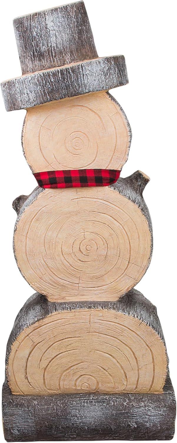 Alpine Corporation 16" x 9" x 38" Wooden Snowman Holiday Statue, Brown/Tan
