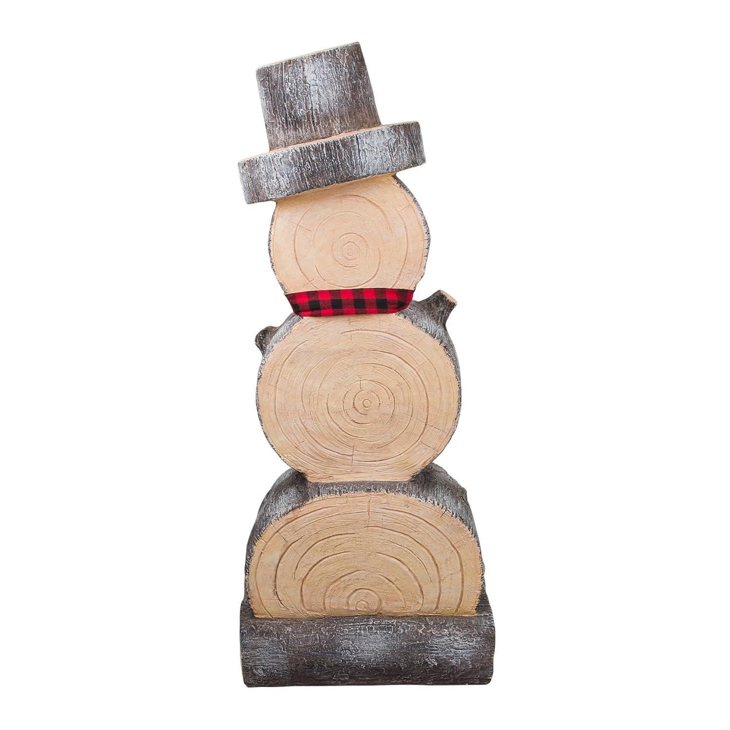Alpine Corporation 16" x 9" x 38" Wooden Snowman Holiday Statue, Brown/Tan