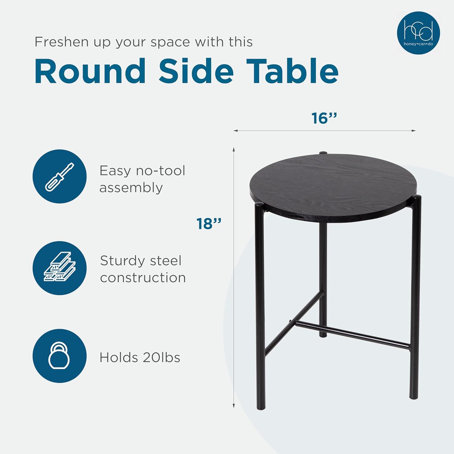 Honey-Can-Do Round Side Table with T-Pattern Base, Black