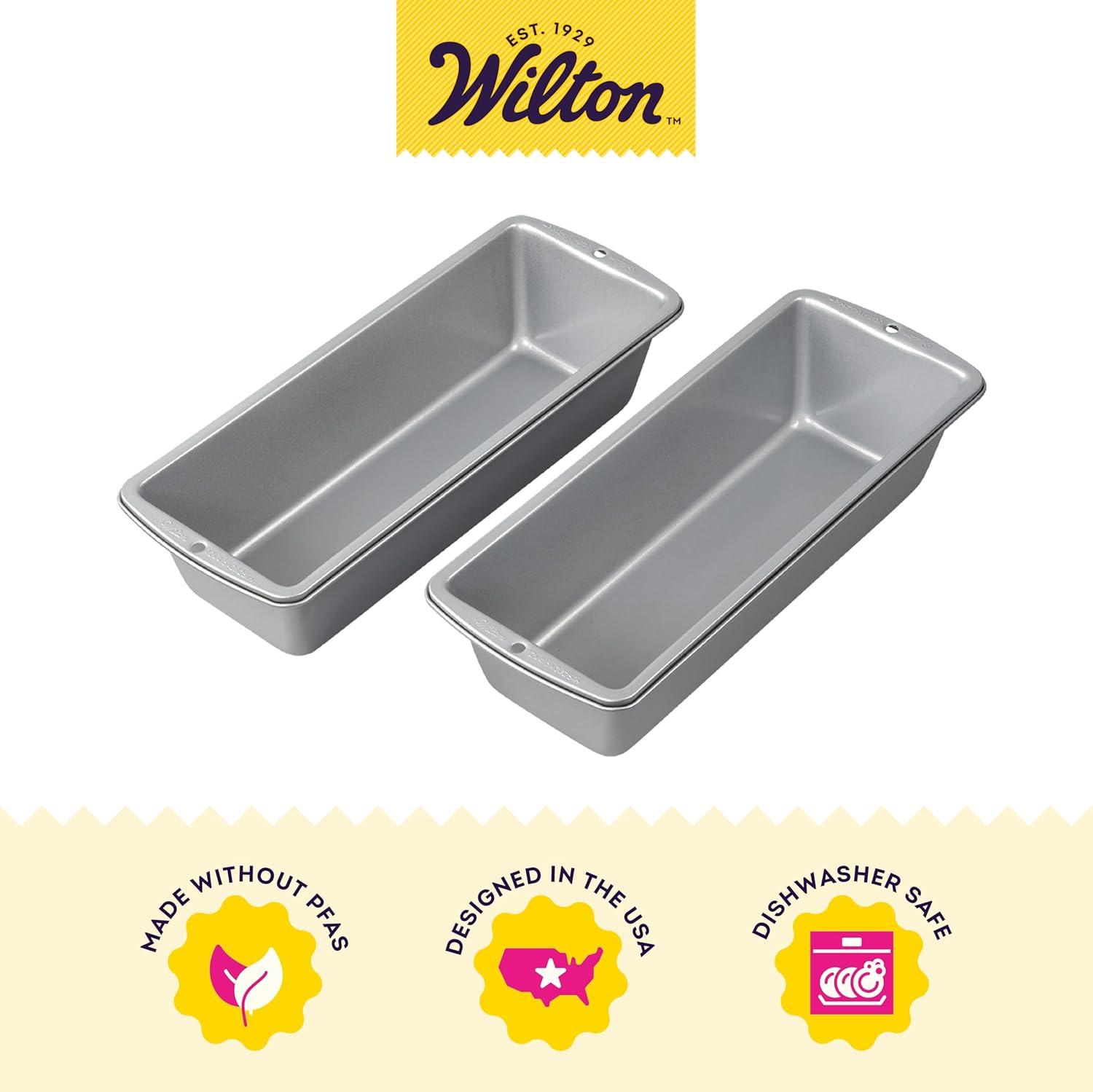 Wilton Gray Steel Non-Stick Long Loaf Pan Set with Lids