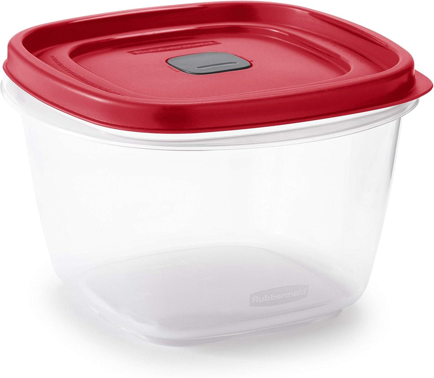 Clear 7-Cup Plastic Food Storage Container with Red Lid