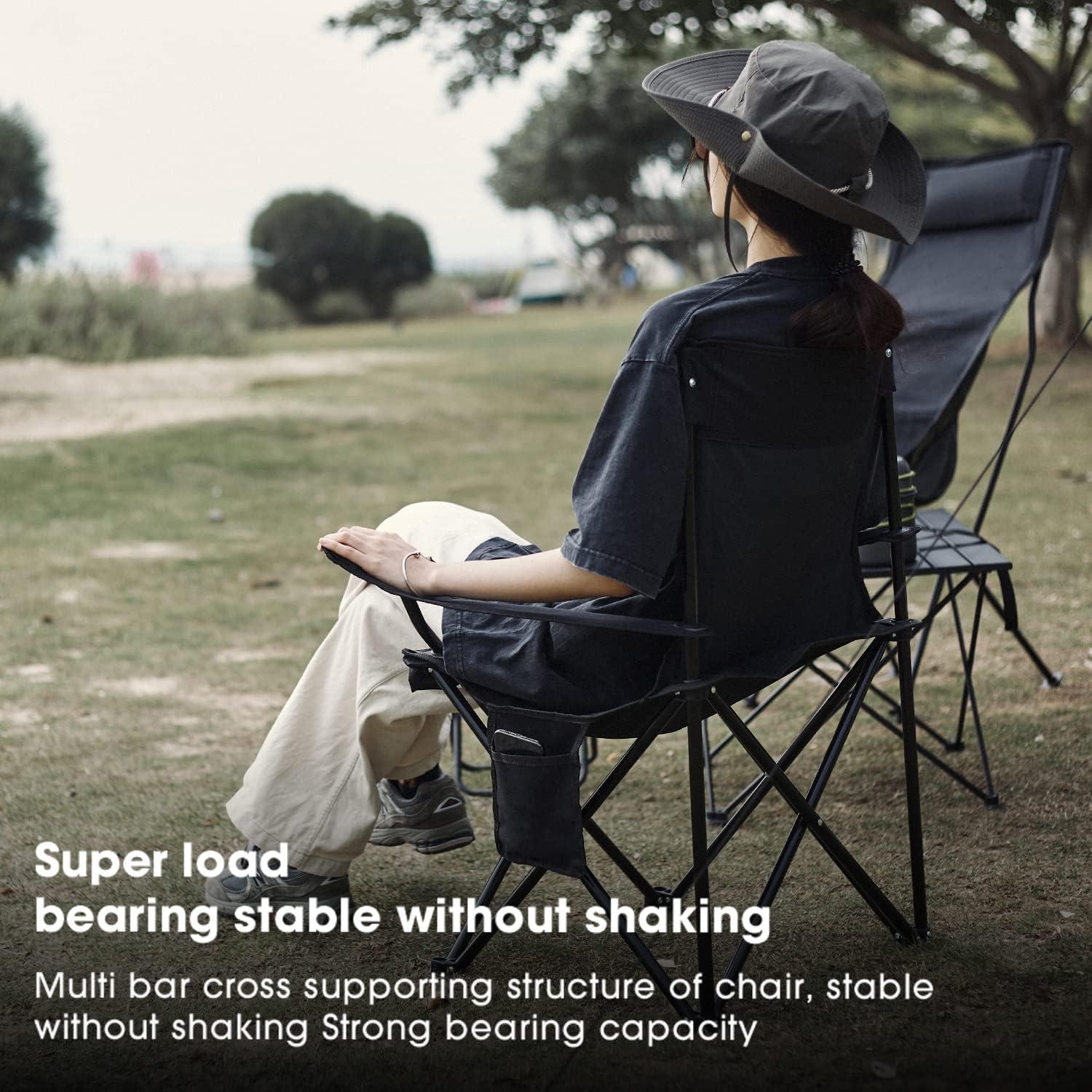 Black Lightweight Foldable Camping Chair with Armrests