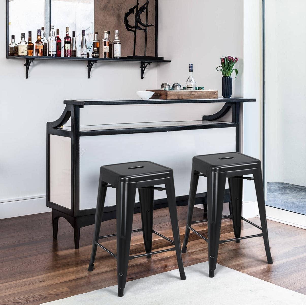 Yaheetech 24" Set of 4 Metal Counter Height Backless Stackable Bar Stools Indoor/Outdoor-Black