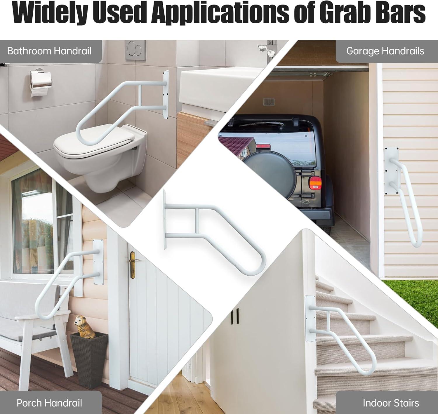 28.7” Safety Grab Bars for Stairs, Handrail for Outdoor Steps, U-Shaped Railings for 1-3 Steps, Stainless Steel Garage Railing for Garden,Yard Garage Interior or Exterior Stairway,White