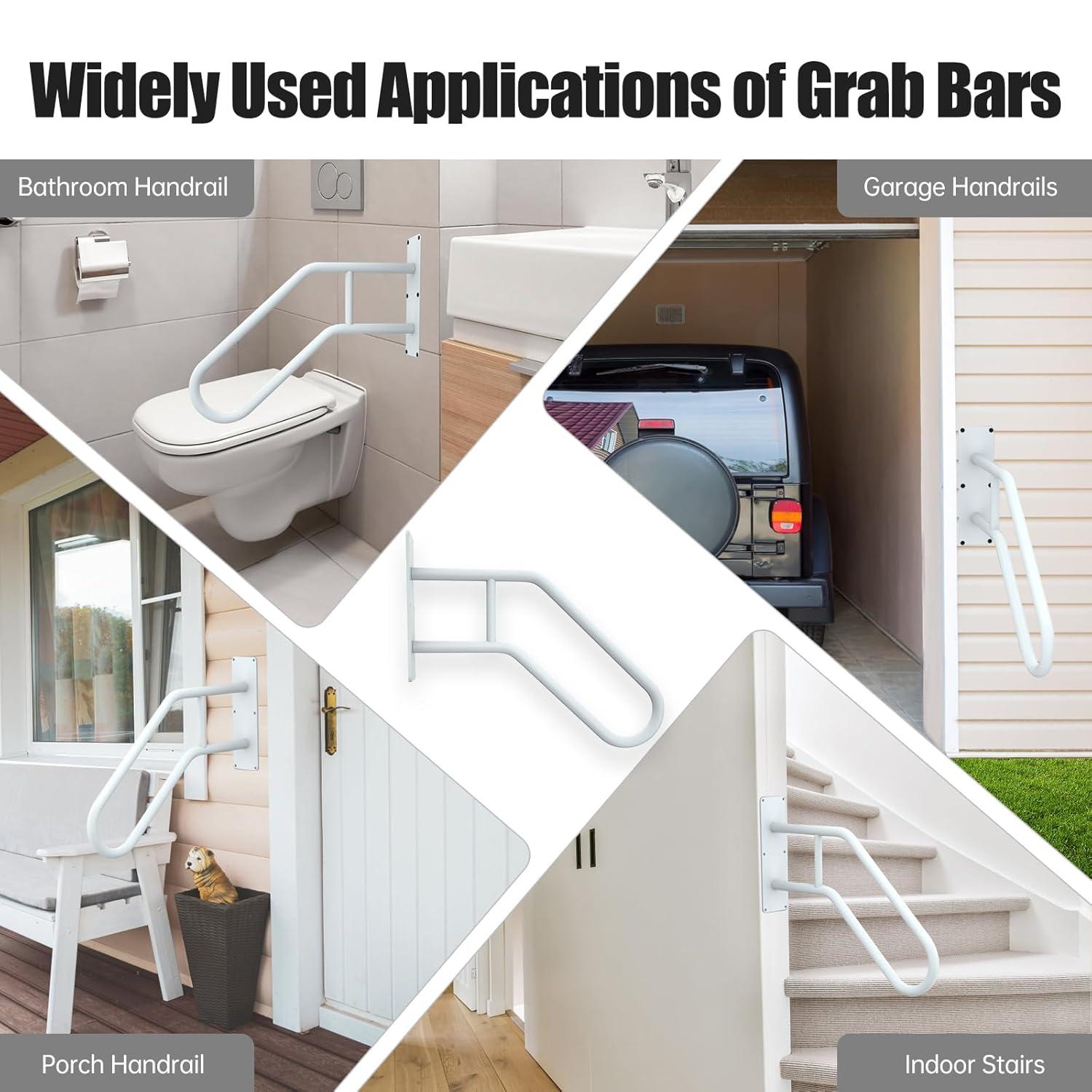 28.7” Safety Grab Bars for Stairs, Handrail for Outdoor Steps, U-Shaped Railings for 1-3 Steps, Stainless Steel Garage Railing for Garden,Yard Garage Interior or Exterior Stairway,White