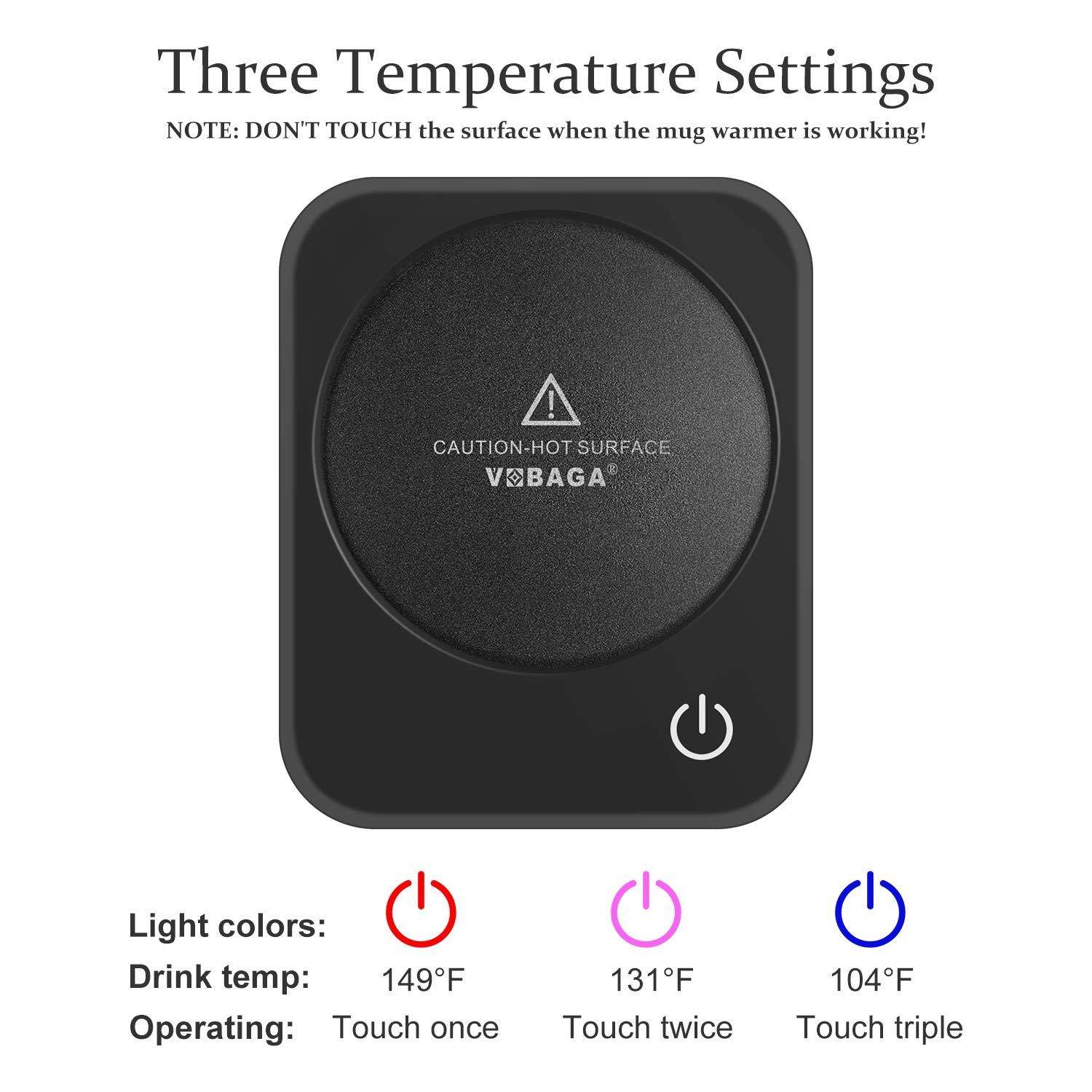 VOBAGA Coffee Mug Warmer for Desk with Auto Shut Off & 3-Temp Settings, Coffee Cup Warmer with Smart Safety Alert Home Office Accessory, Perfect for Coffee, Tea, Milk (No Mug)