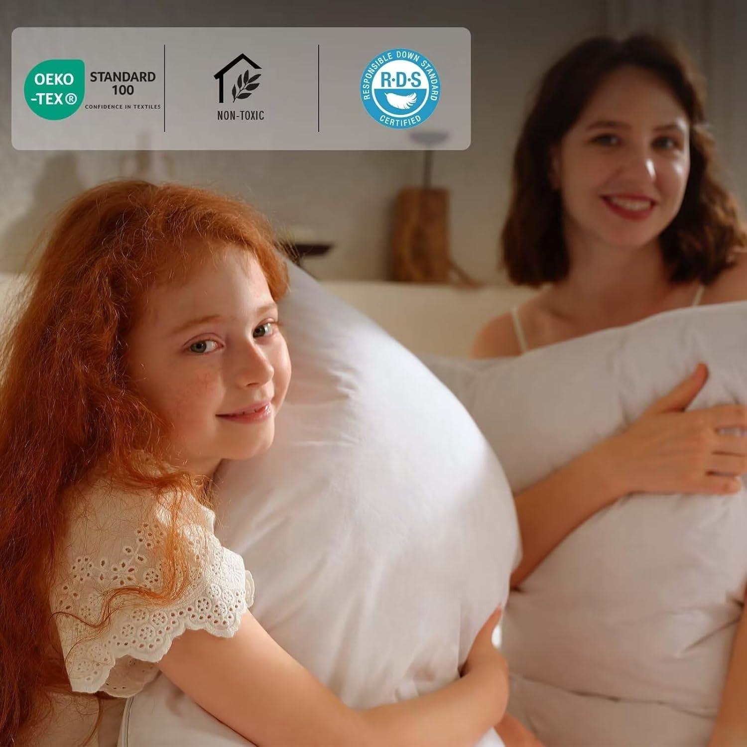 Peace Nest 2 Pack Feather Down Bed Pillows with Cotton Cover, Standard