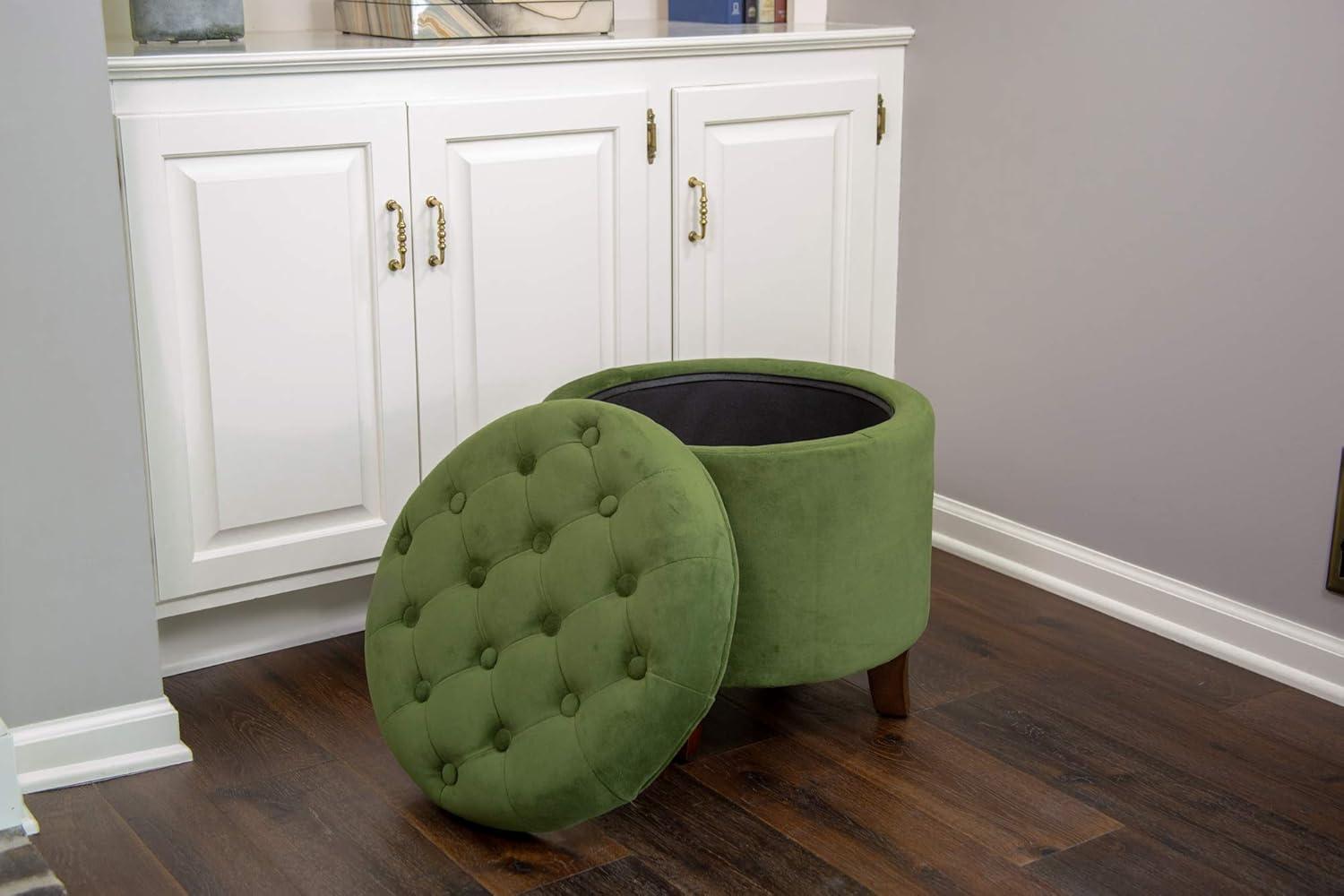 Forest Green Velvet Tufted Round Storage Ottoman