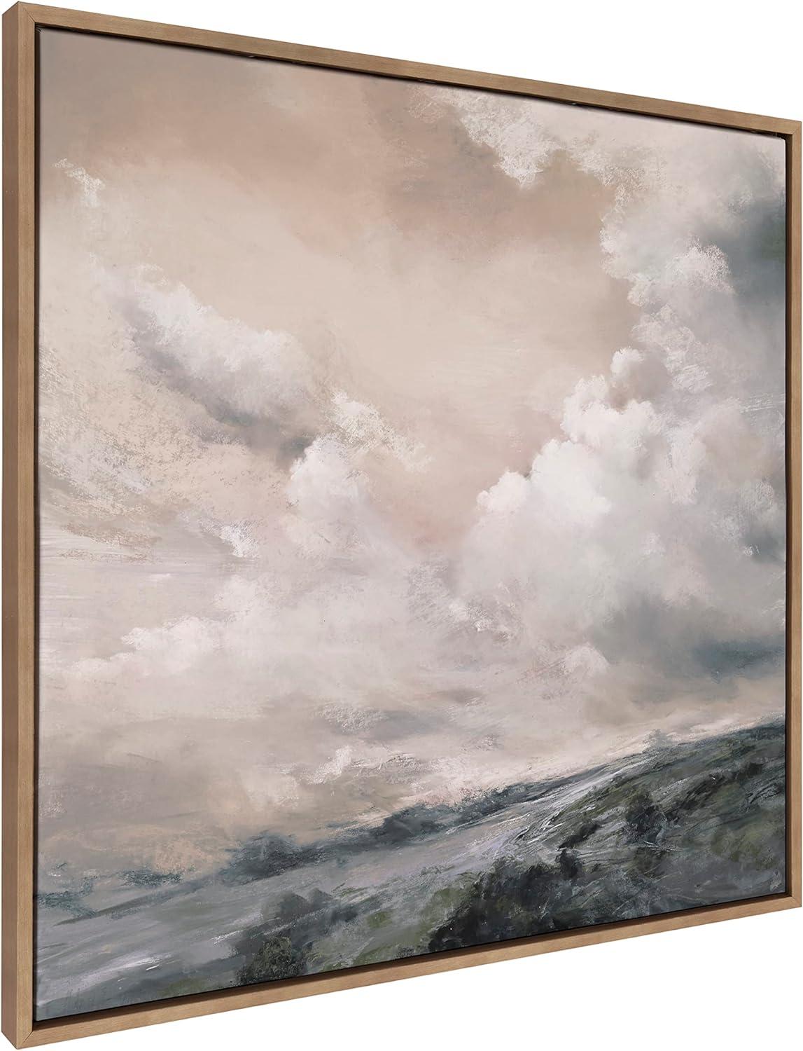 Kate and Laurel Sylvie When the North Wind Blows- Sepia Framed Canvas Wall Art by Nel Whatmore, 30x30 Gold, Painted Ocean Waves Art for Wall Home Decor