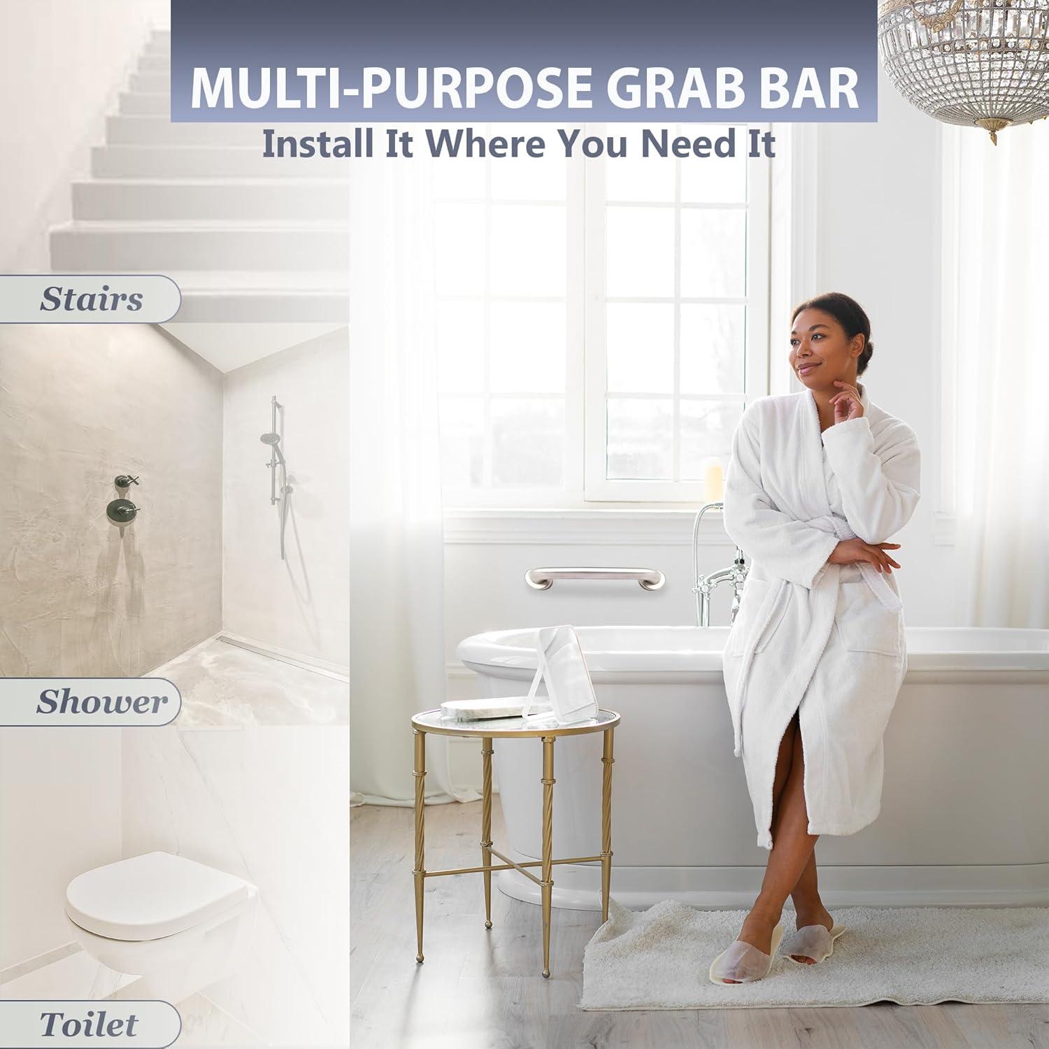 Grab Bar for Bathtub Shower - 1.5" Dia. / Stairs Bed Toilet Bathroom / Stand Assist & Safety Handrail / 304 Stainless Steel / Smooth Grip / 12"