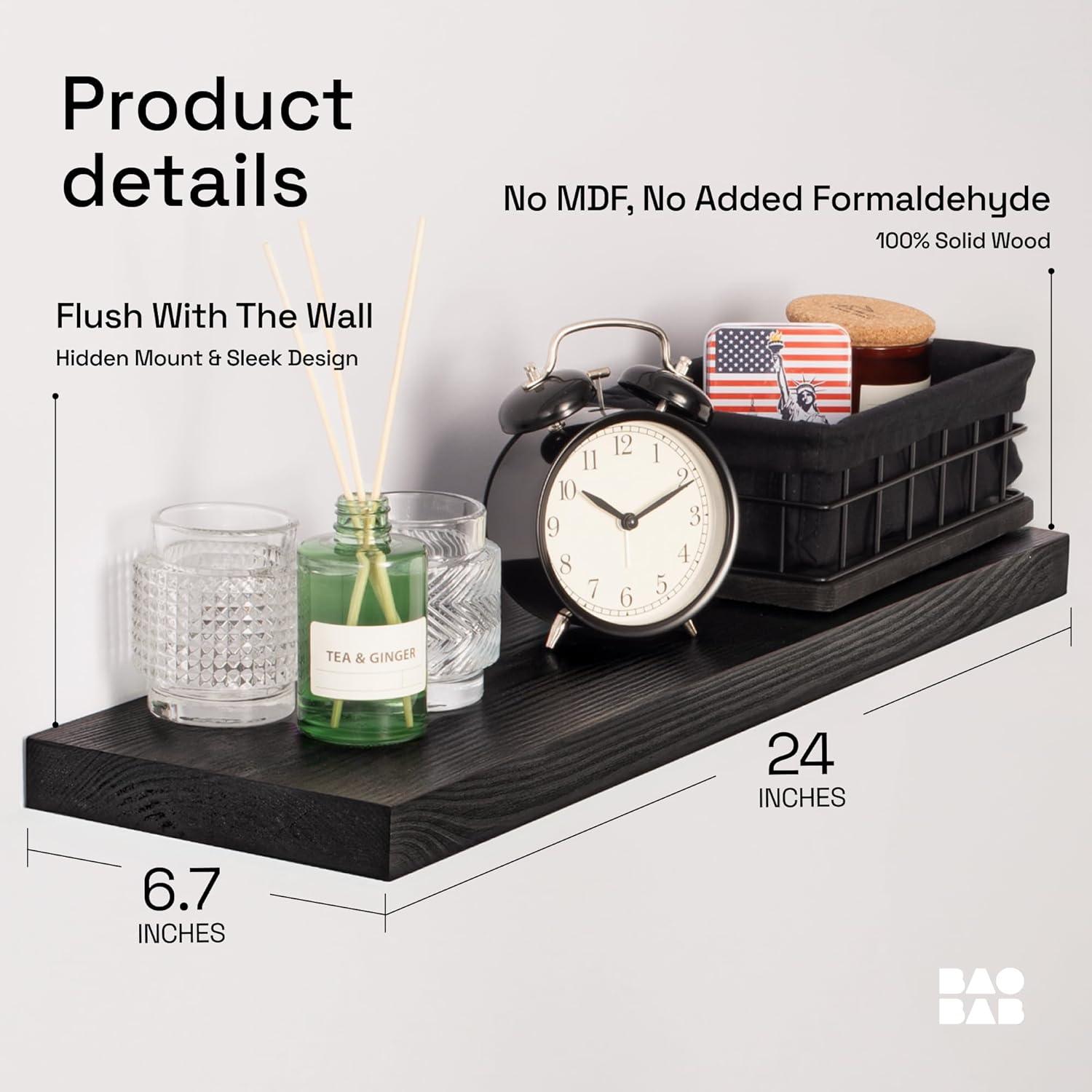 Baobab Workshop Solid Wood Floating Shelves, Wooden Shelves for Wall (Set of 2)