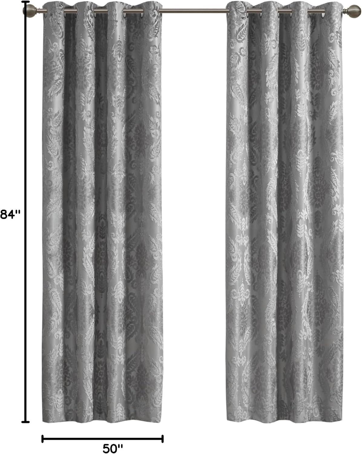 Sun Smart Amelia Jacquard Paisley Total Blackout Curtain for Bedroom, Luxury Single Window Panel Living Room Family-Room Kitchen, Grommet Top, 1-Panel Pack, 50"x84", Grey
