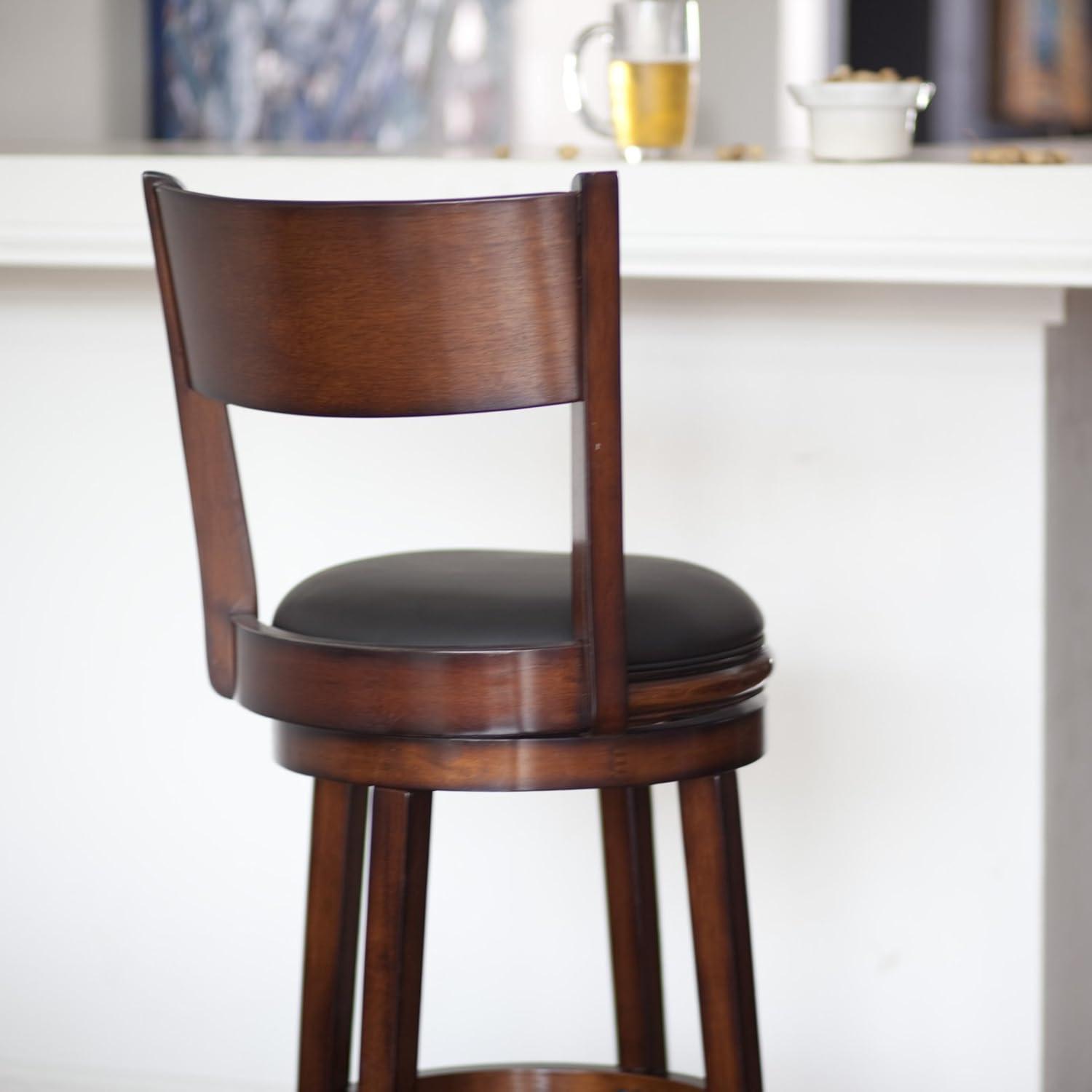 Elegant Walnut Finish Swivel Barstool with Black Faux Leather