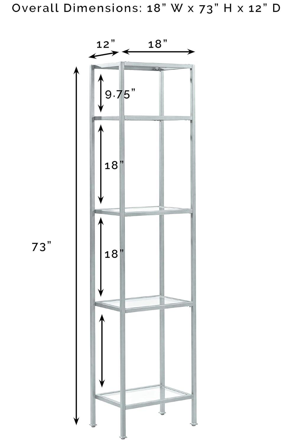 73" Aimee Narrow Etagere - Crosley: Modern Luxury Glass Shelf Unit, Powder-Coated Steel Frame, 4-Tier
