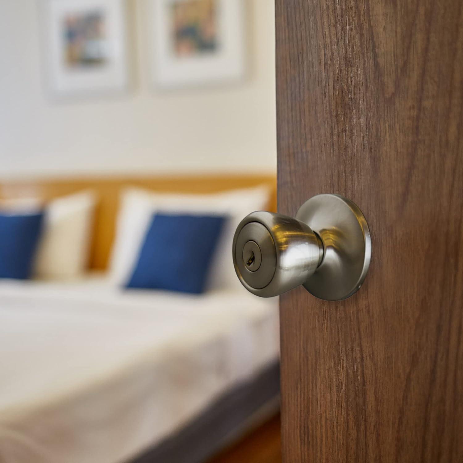 Design House Terrace 6-Way Universal Keyed Entry Door Knob, Satin Nickel