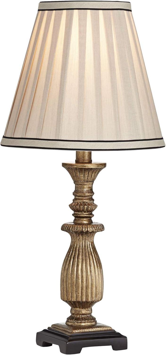 Antique Gold and Black Ribbed Table Lamp with Beige Fabric Shade