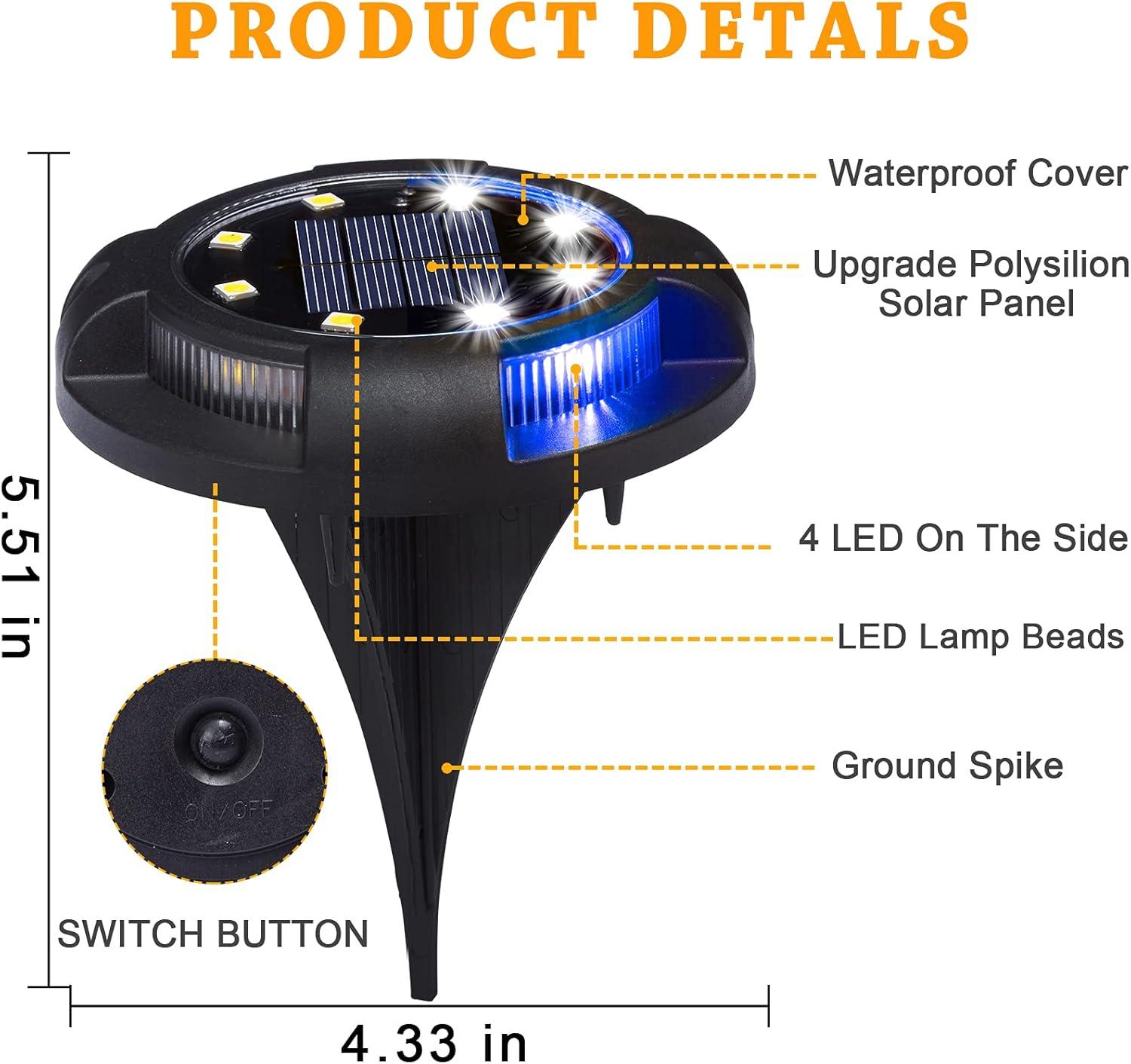 TRAHOO-Solar Ground Lights 12 Pcs Disk Lights Outdoor - Waterproof In-Ground Lights,Solar Landscape Lighting as Valentine's Day Decorations Outdoor for Garden Pathway Yard Deck Walkway Driveway