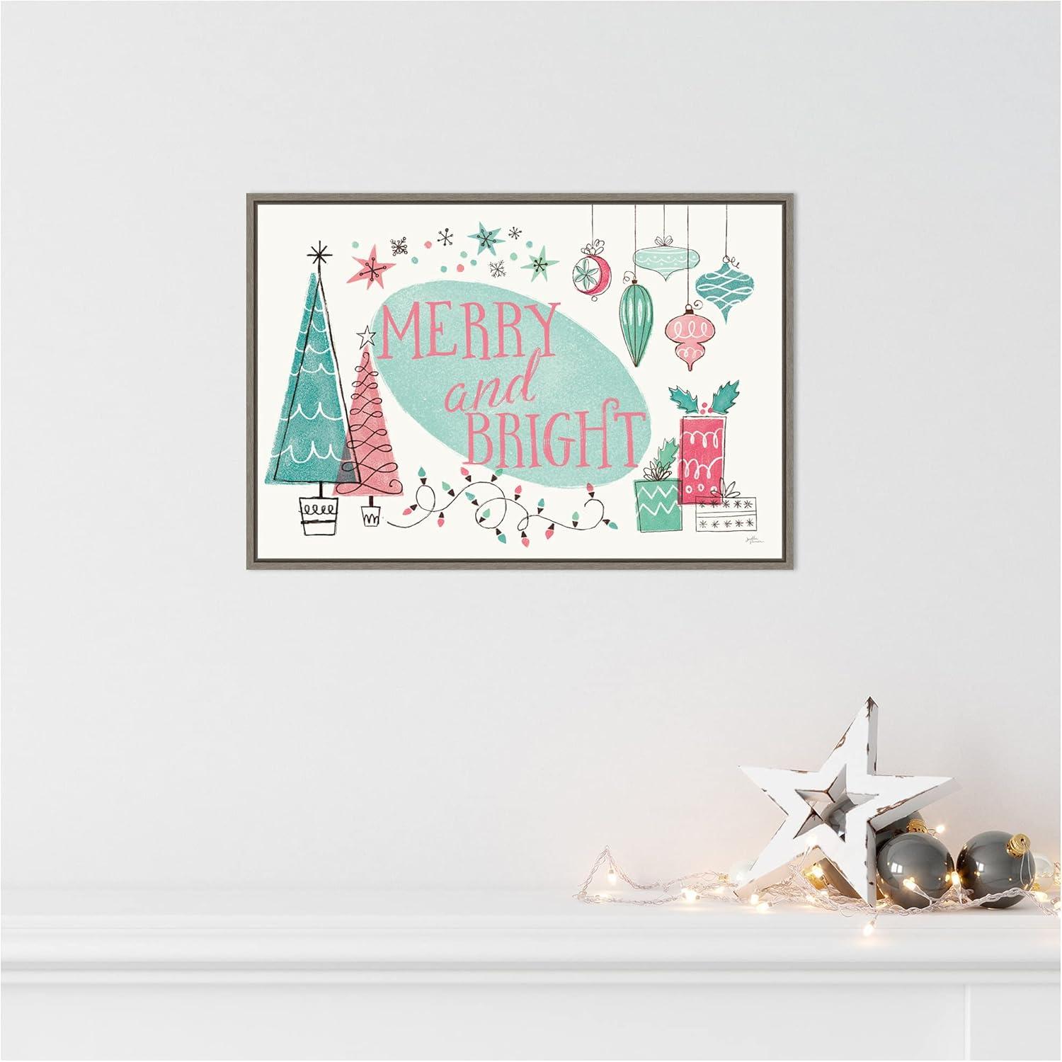 Amanti Art Retro Christmas I Bright Framed Canvas Wall Art Print