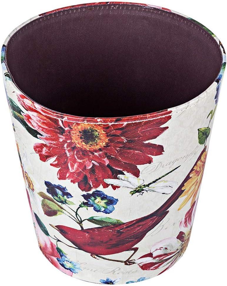 Retro Floral Pattern Waterproof Cylindrical Trash Can