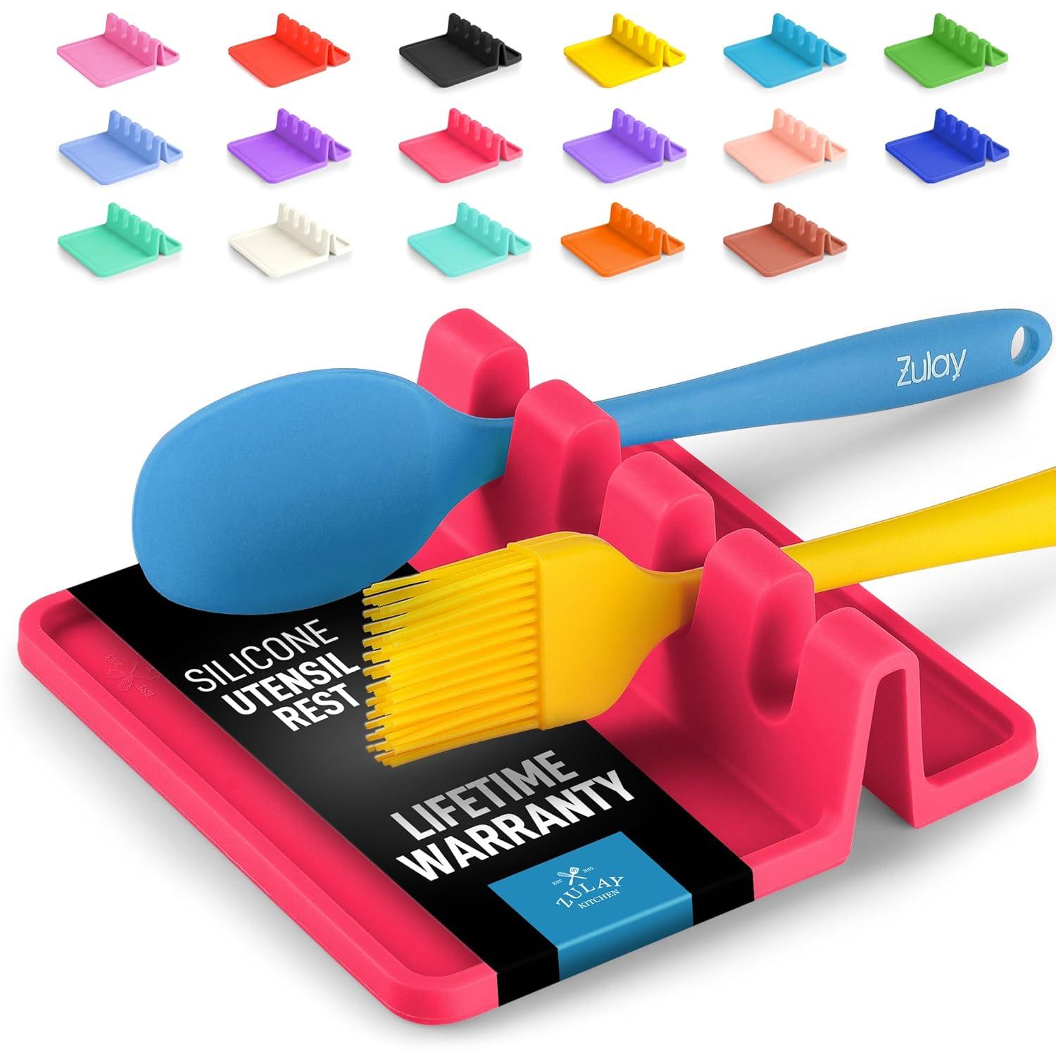 Zulay Silicone Utensil Rest with Drip Pad for Multiple Utensils BPA-Free Stove Top - Gray