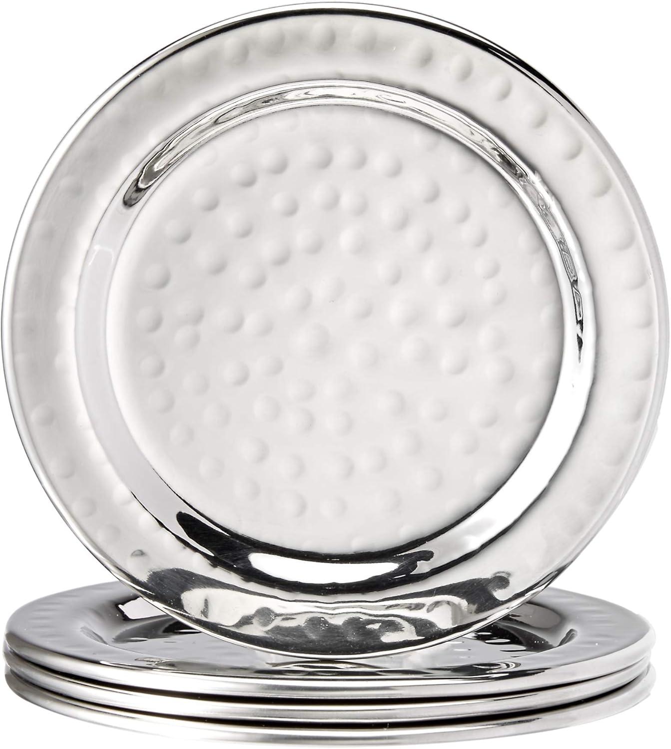 Elegance 4-Inch Hammered Stainless Steel Round Coaster Set