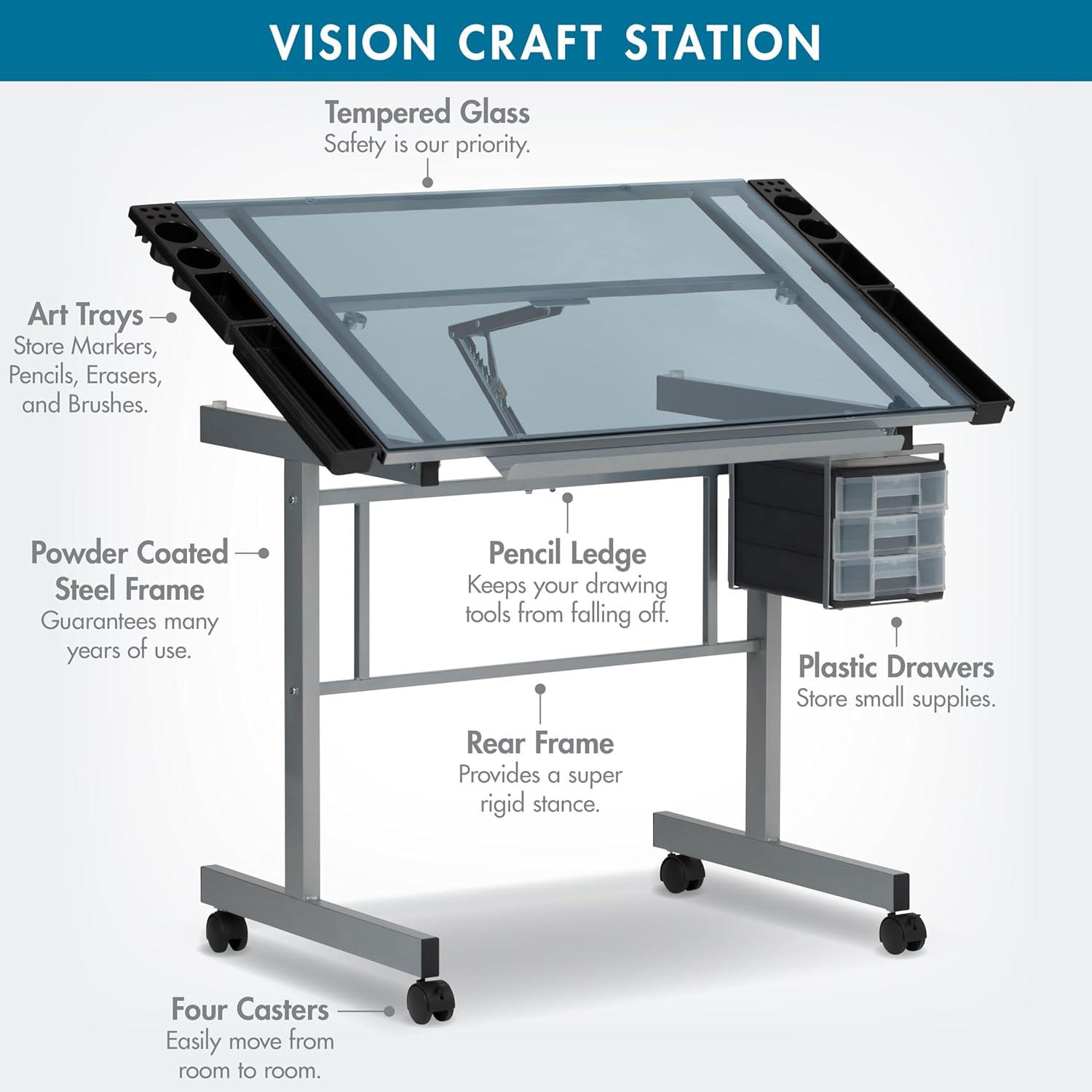 Inbox Zero Craddock Adjustable Glass Top Metal Base Drafting Table