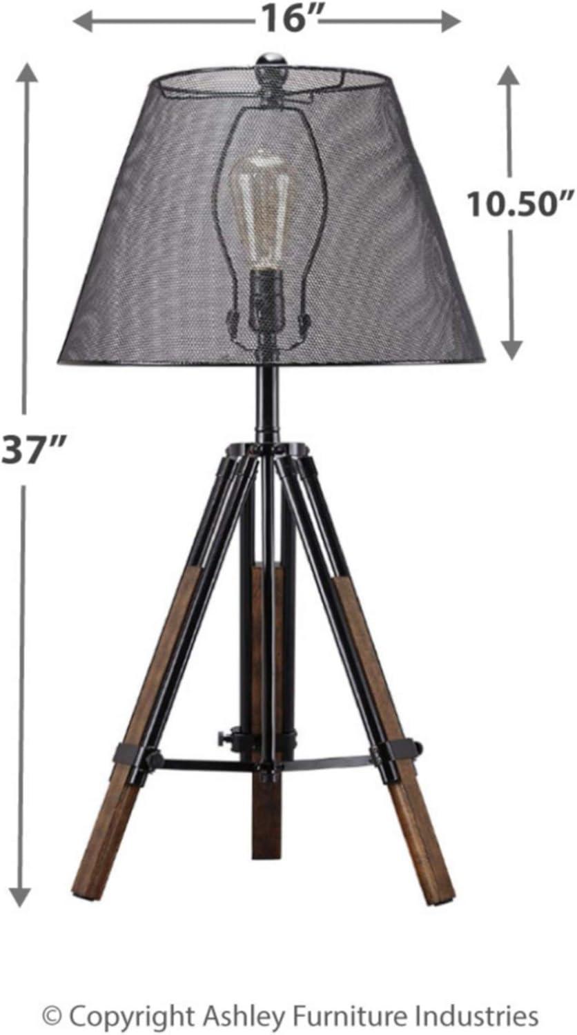 Adjustable Black and Brown Tripod Table Lamp with Mesh Shade