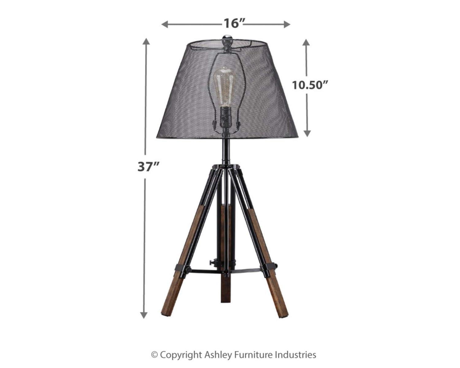 Signature Design by Ashley Leolyn Urban Adjustable Height Tripod Base with Wire Mesh Shade Single Table Lamp, Black & Brown