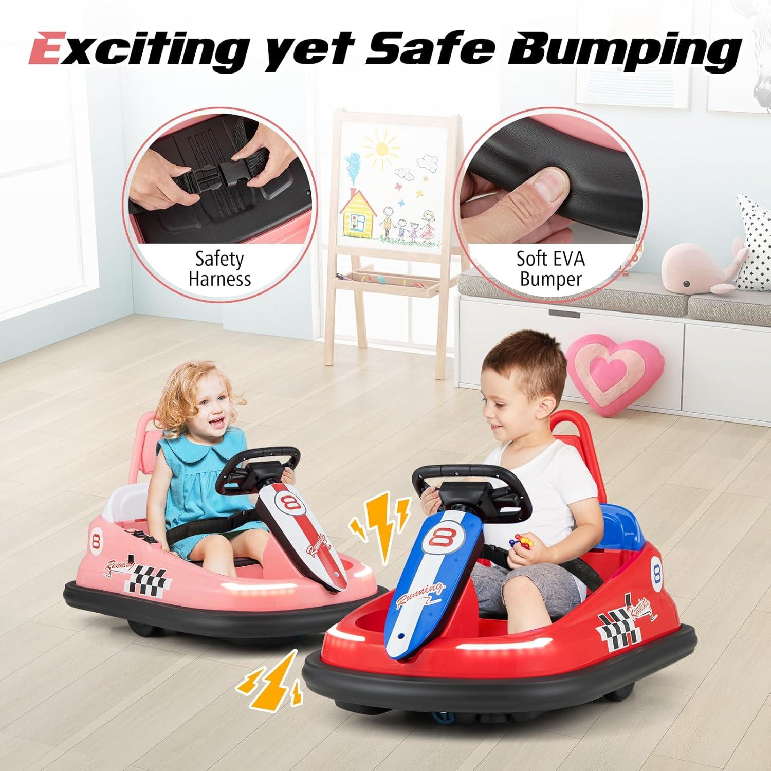 CIPACHO 6V Kids Ride-On Bumper Car with 360° Spinning and Dual Motors, Bumper Cars for Toddlers 2-5, Pink