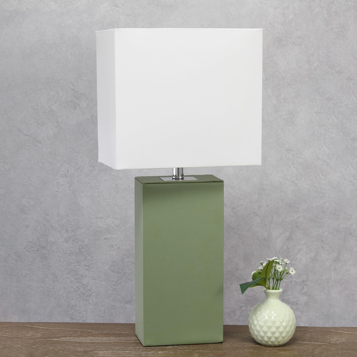 Sage Green Rectangular MDF Bedside Lamp with White Cotton Shade