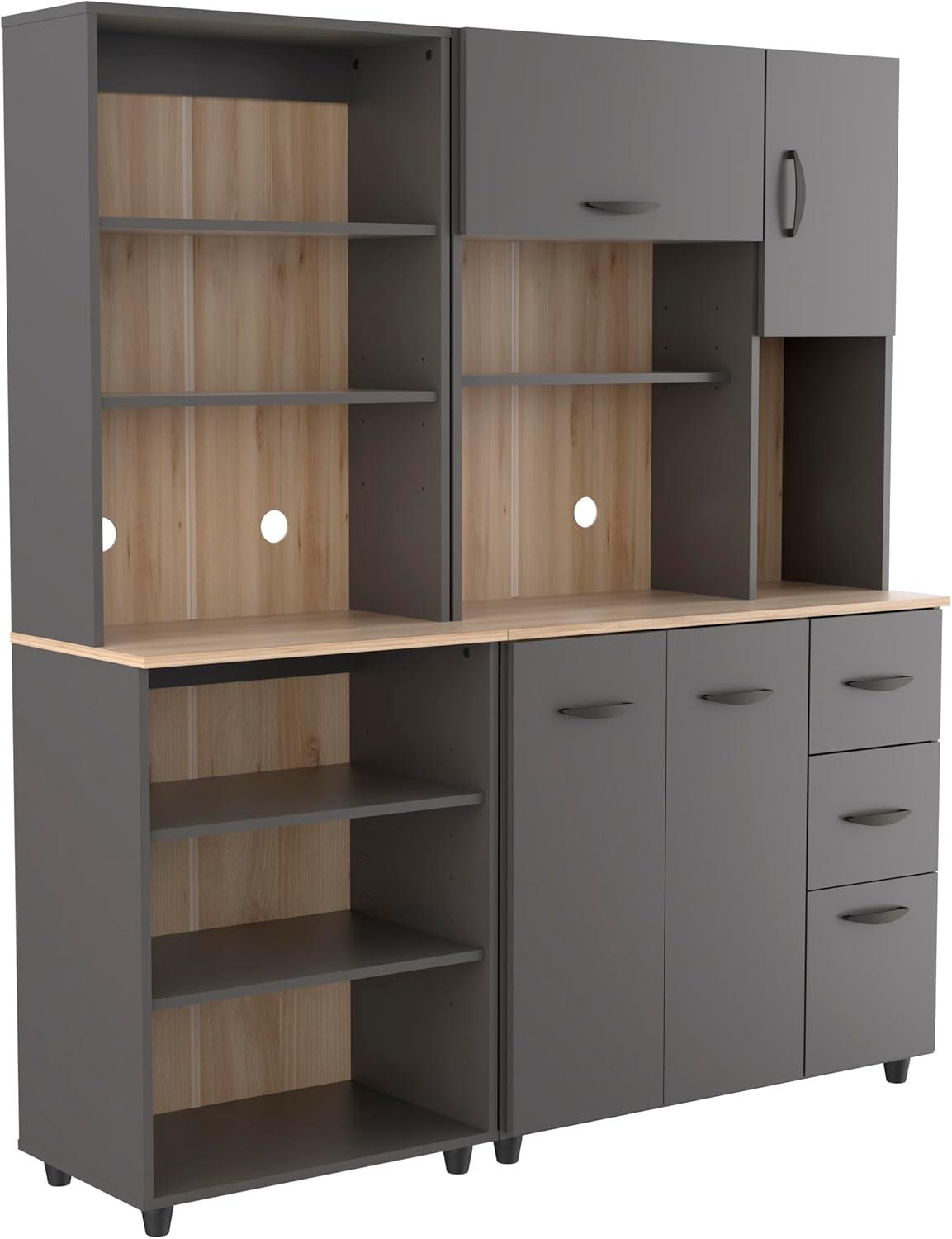 Inval Proforte 2-Piece 3-Drawer Garage Cabinet Set in Dark Gray and Maple