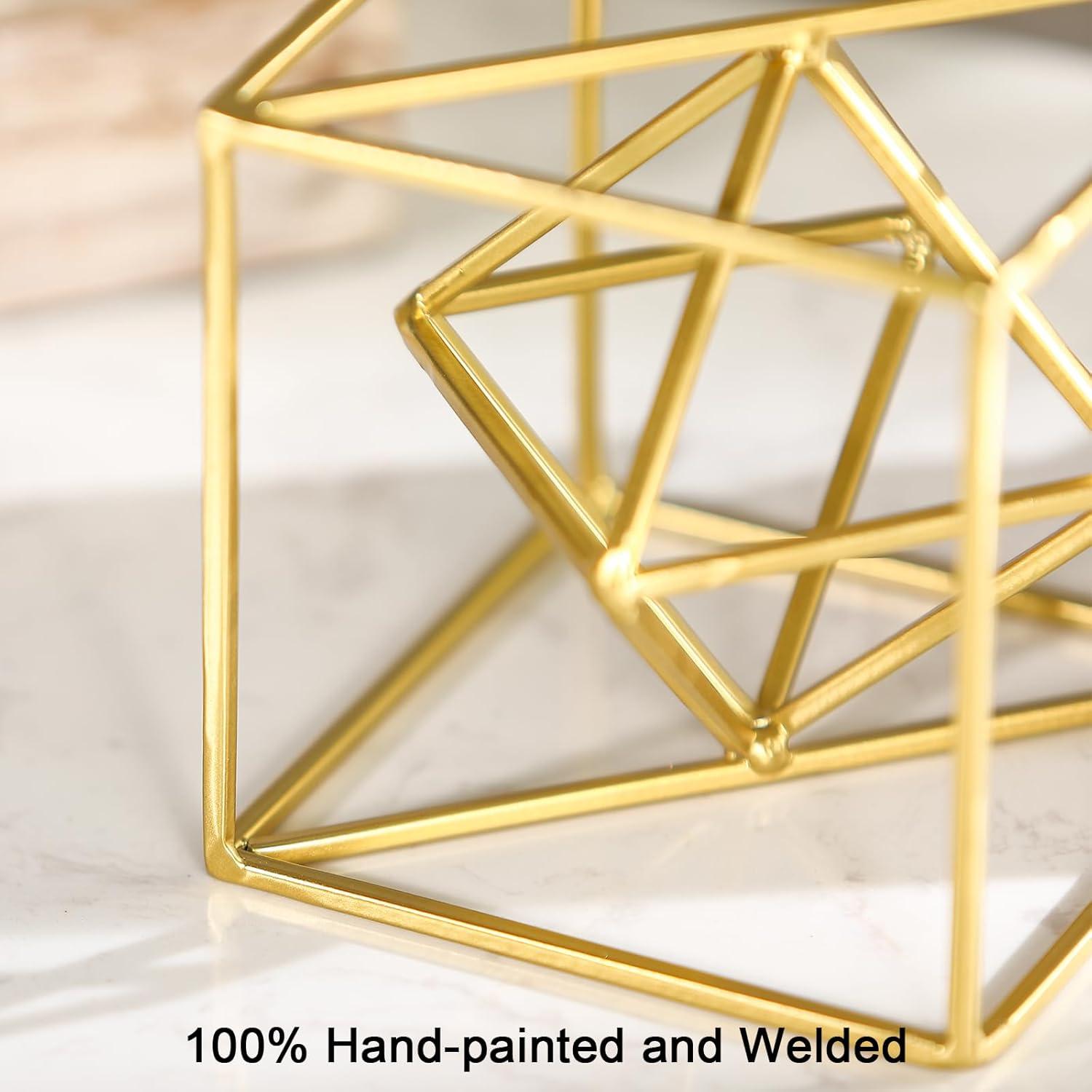 2024 Gold Metal Geometric Orb Sculpture - 4.72" Modern Square Abstract Decor for Home & Office